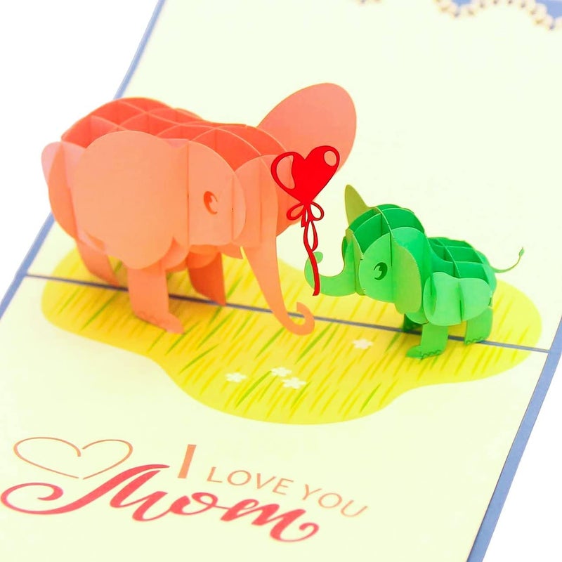CUTE POPUP - Adorable Elephants Baby & Mom Mother's Day 3D Popup Card Thinking of You Surpring Present for Mom, Woman, or Someone You Love - Image 1